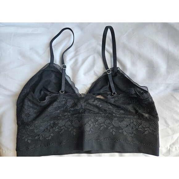 VS floral lace unlined triangle bralette NEW Med Black - Picture 3 of 6